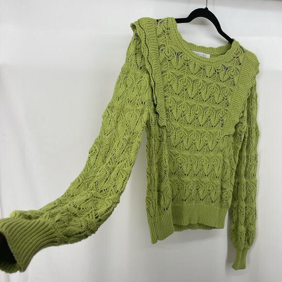 Single Thread Size S Pullover Crewneck Sweater Peasant Ruffle Coquette Green - Picture 2 of 7